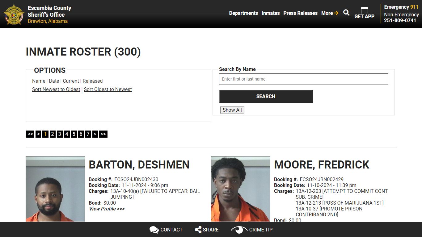 Inmate Roster (299) - Escambia County Sheriff, AL